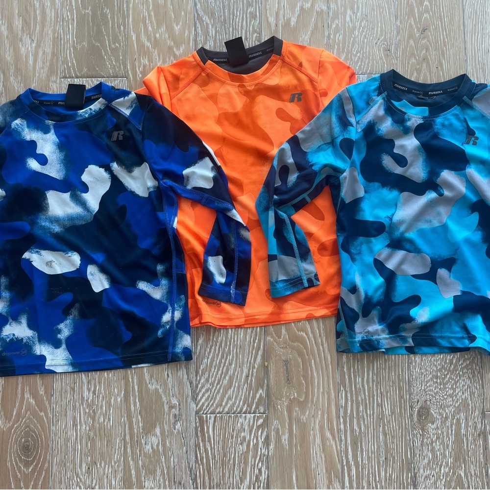 Set of 3 Russell Athletic Blue, Aqua, Orange Dry-Tech Ling Sleeve Shirts